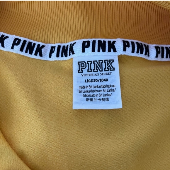 PINK VS Quarter Zip Up Track Jacket Gold w/ Blk Pink Ticking - Picture 8 of 11